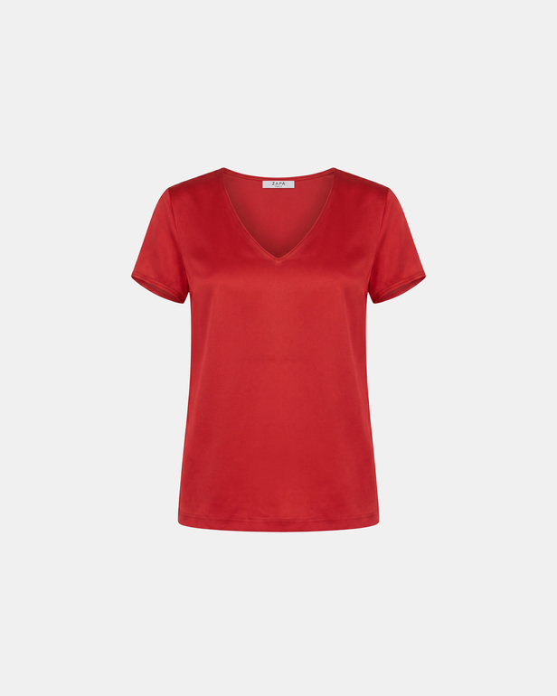 Top Talissement Top rouge en viscose satin&eacute; &agrave; col V ZAPA
