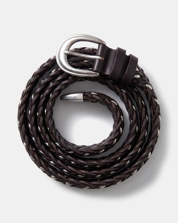 Ceinture Crown Ceinture tress&eacute;e en cuir chocolat ZAPA