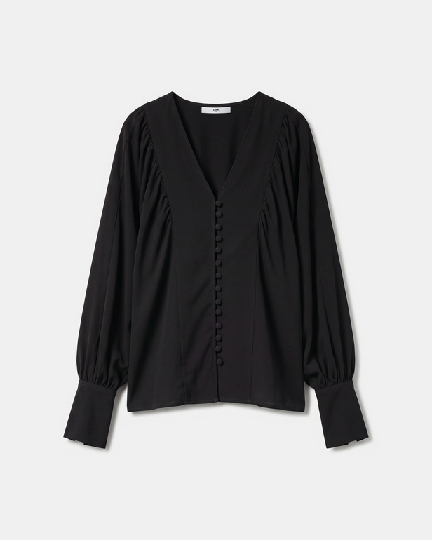 Chemise Cami Chemise noire &agrave; manches longues bouffantes ZAPA