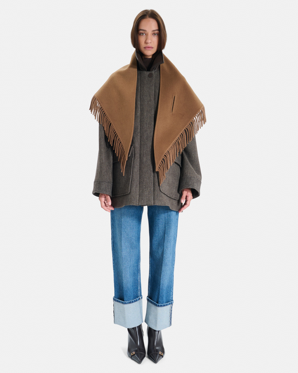 Echarpe Eliot &Eacute;charpe poncho en laine cannelle &agrave; franges ZAPA