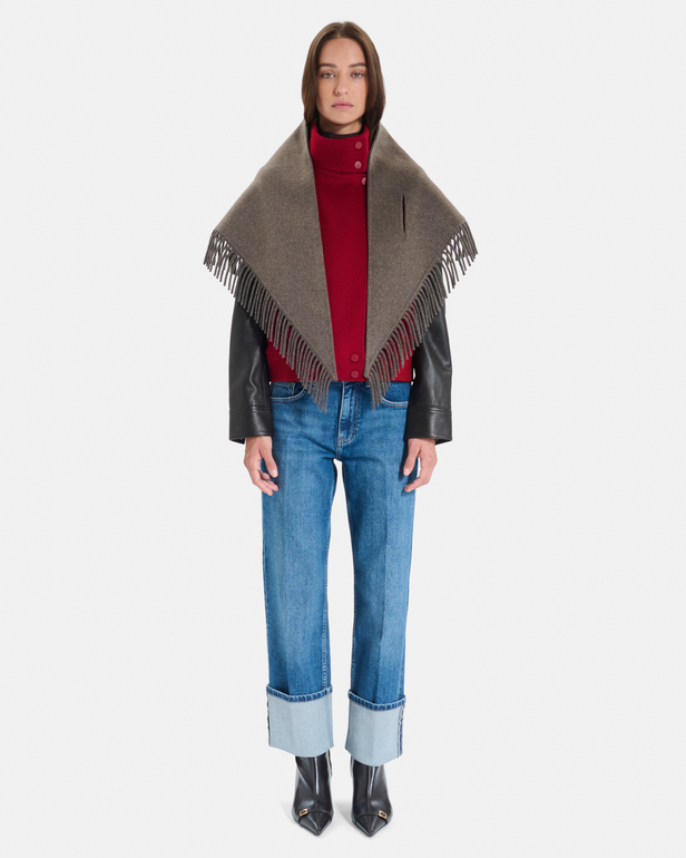 Echarpe Eliot &Eacute;charpe poncho en laine noisette &agrave; franges ZAPA