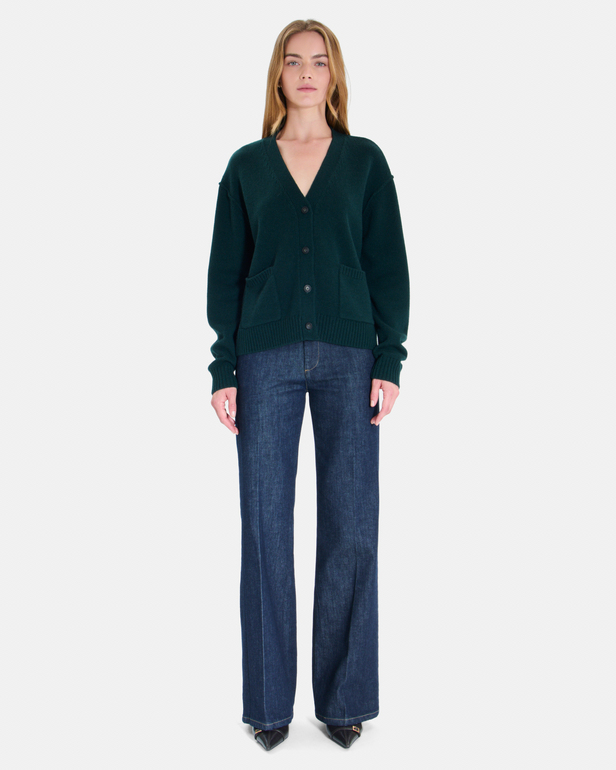 Gilet Gatty Gilet col V boutonn&eacute; vert en cachemire ZAPA