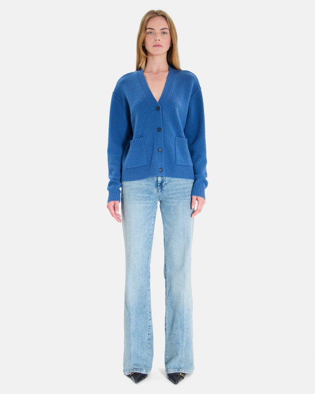 Gilet Gatty Gilet col V boutonn&eacute; indigo en cachemire ZAPA