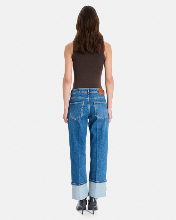 Jean Popus Jean droit en coton bleu d&eacute;lav&eacute; ZAPA