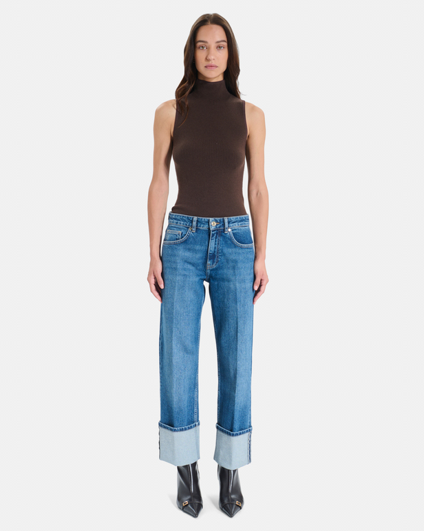 Jean Popus Jean droit en coton bleu d&eacute;lav&eacute; ZAPA