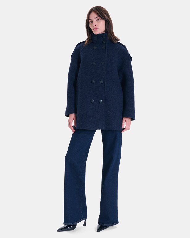 Manteau Mathilde Manteau indigo &agrave; col montant en laine ZAPA