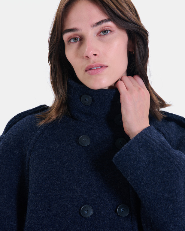 Manteau Mathilde Manteau indigo &agrave; col montant en laine ZAPA