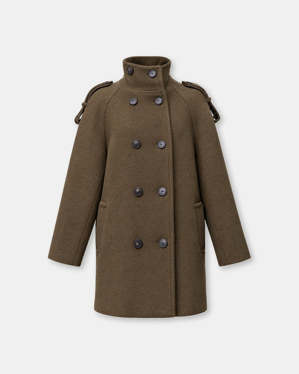 Manteau Mathilde Manteau kaki &agrave; col montant en laine ZAPA