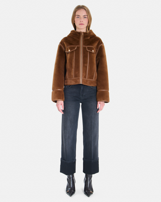 Manteau Moira Manteau court tabac coupe boxy &agrave; col montant ZAPA