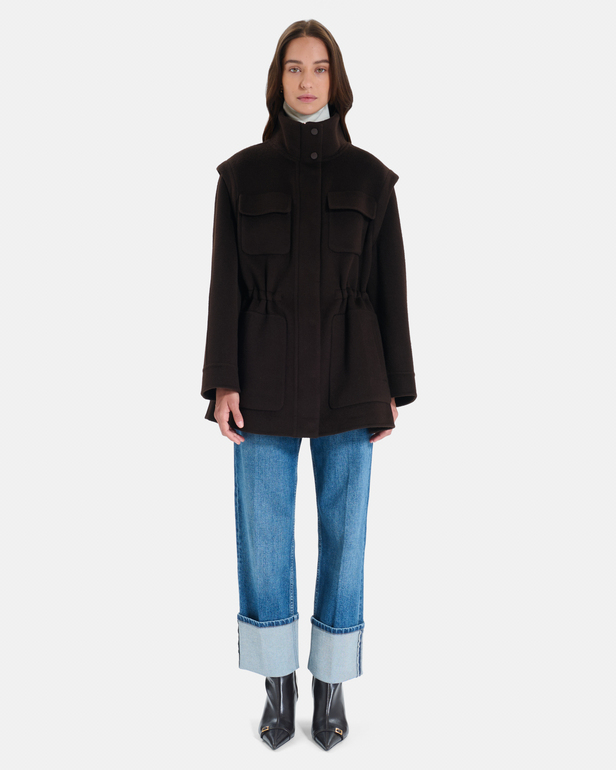 Manteau Malorie Manteau en laine chocolat &agrave; manches amovibles ZAPA