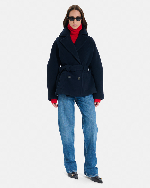 Manteau Madeleine Manteau court ceintur&eacute; en laine noire ZAPA