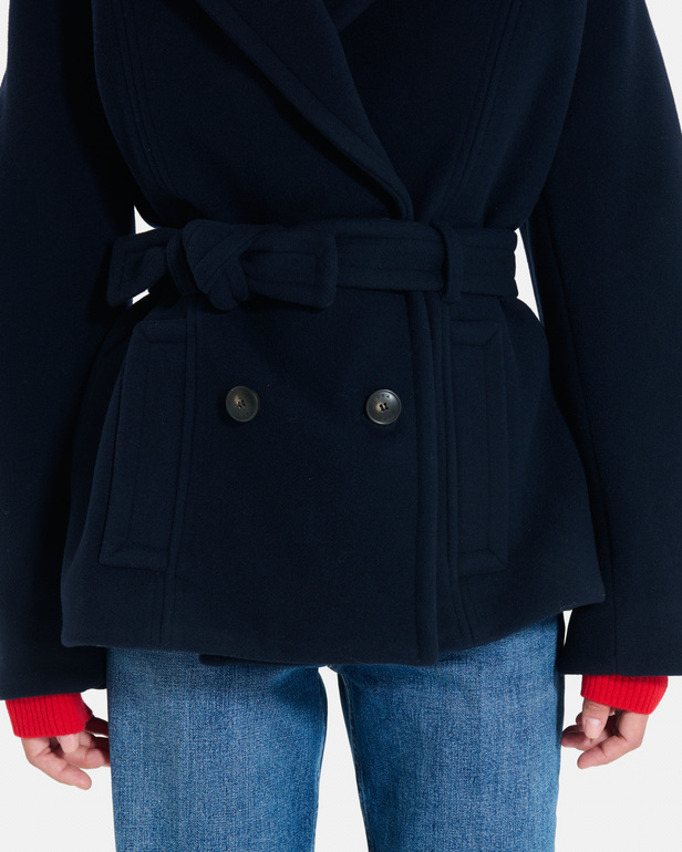 Manteau Madeleine Manteau court ceintur&eacute; en laine noire ZAPA
