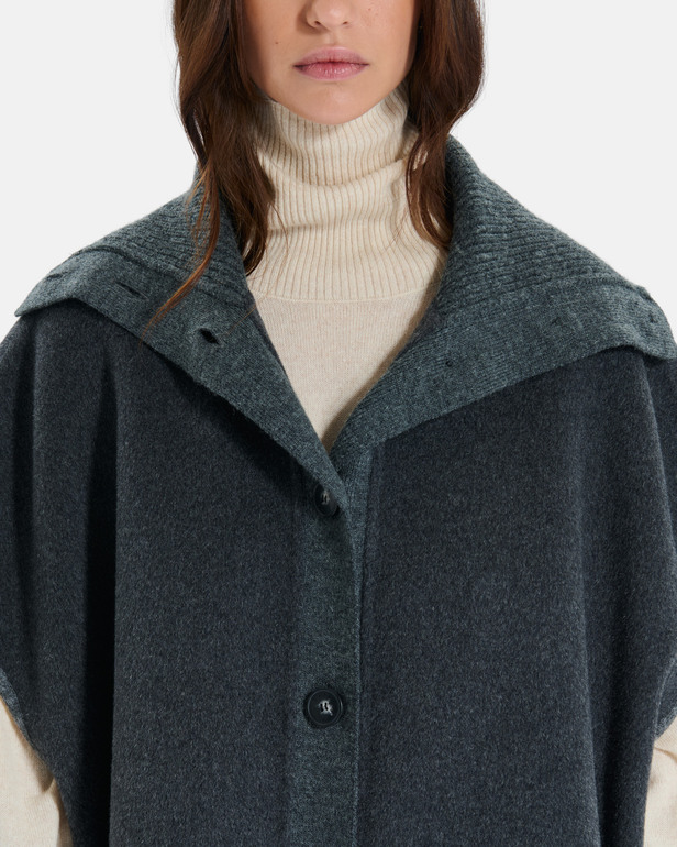 Manteau Claudia Cape en laine gris chin&eacute; &agrave; col chemise ZAPA