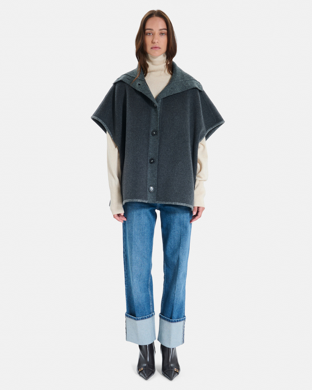Manteau Claudia Cape en laine gris chin&eacute; &agrave; col chemise ZAPA