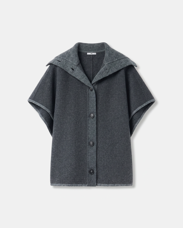 Manteau Claudia Cape en laine gris chin&eacute; &agrave; col chemise ZAPA