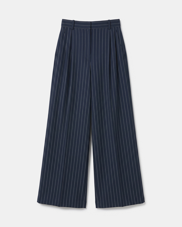 Pantalon Paper Pantalon large &agrave; rayures bleu marine ZAPA