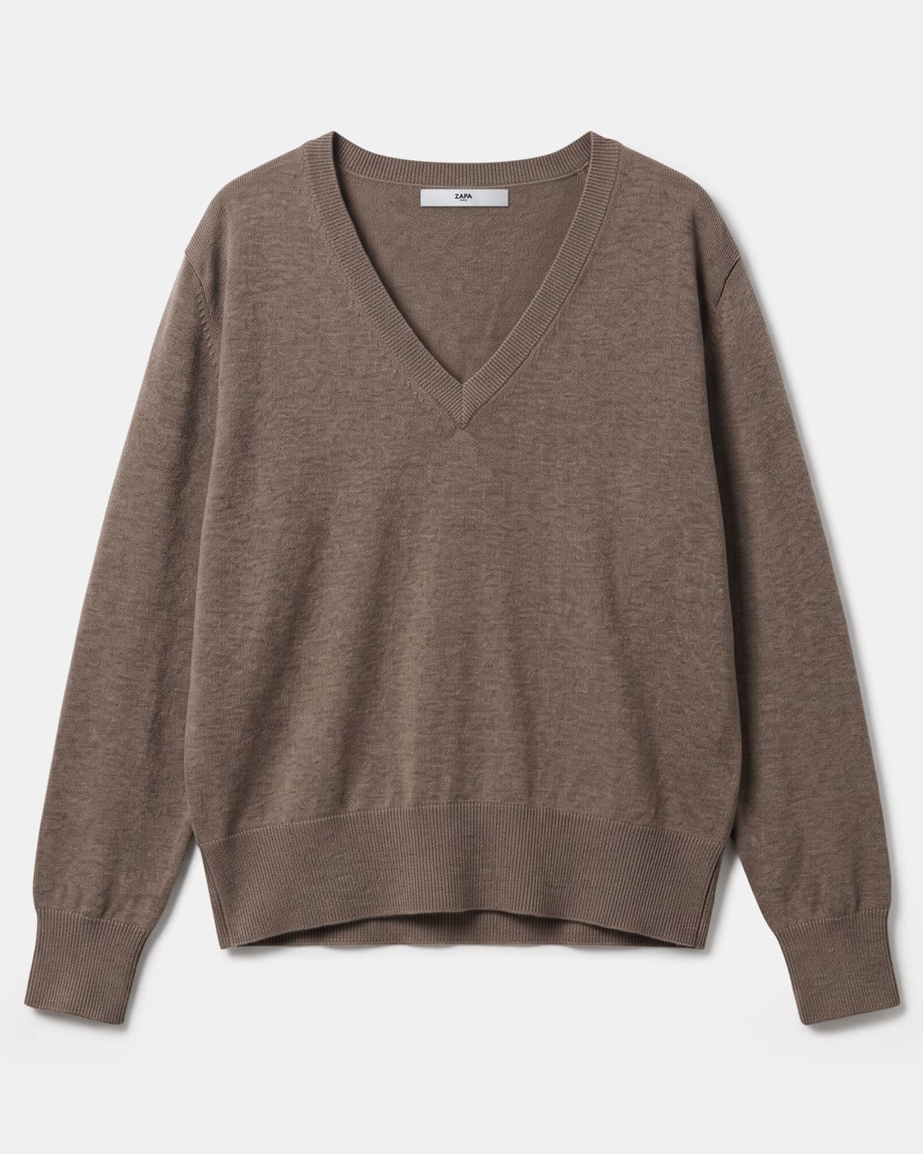 Pull Pelu Pull noisette col en V en maille fine ZAPA