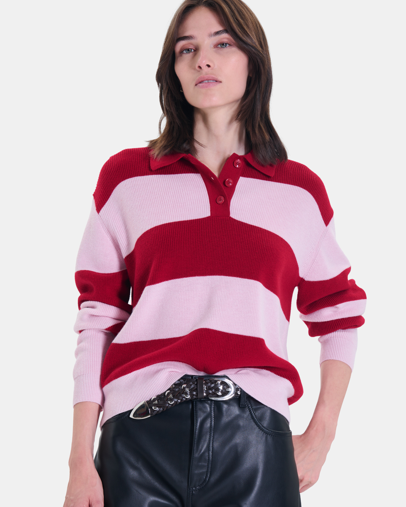 Pull Petty Pull court ray&eacute; rouge et rose ZAPA