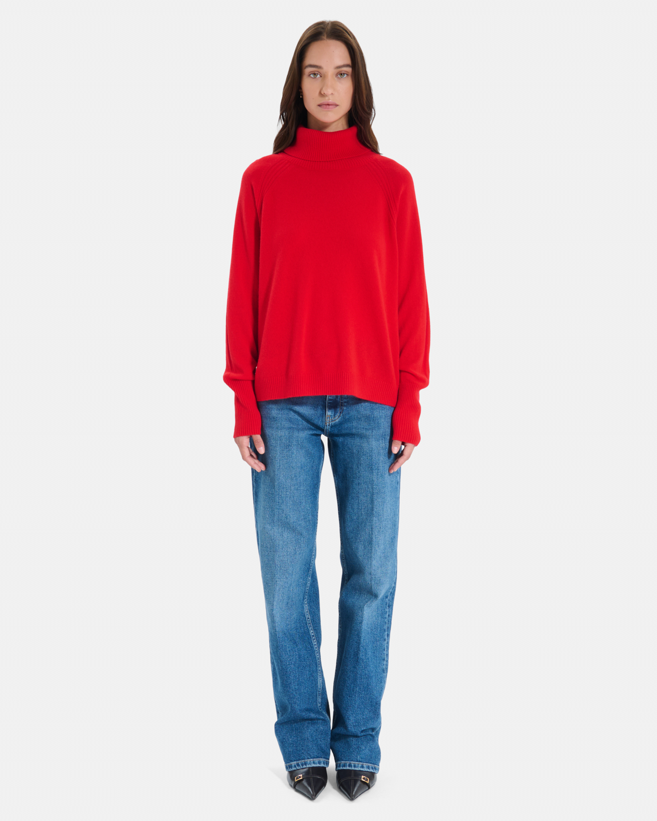 Pull Paco Pull &agrave; col montant en cachemire rouge ZAPA