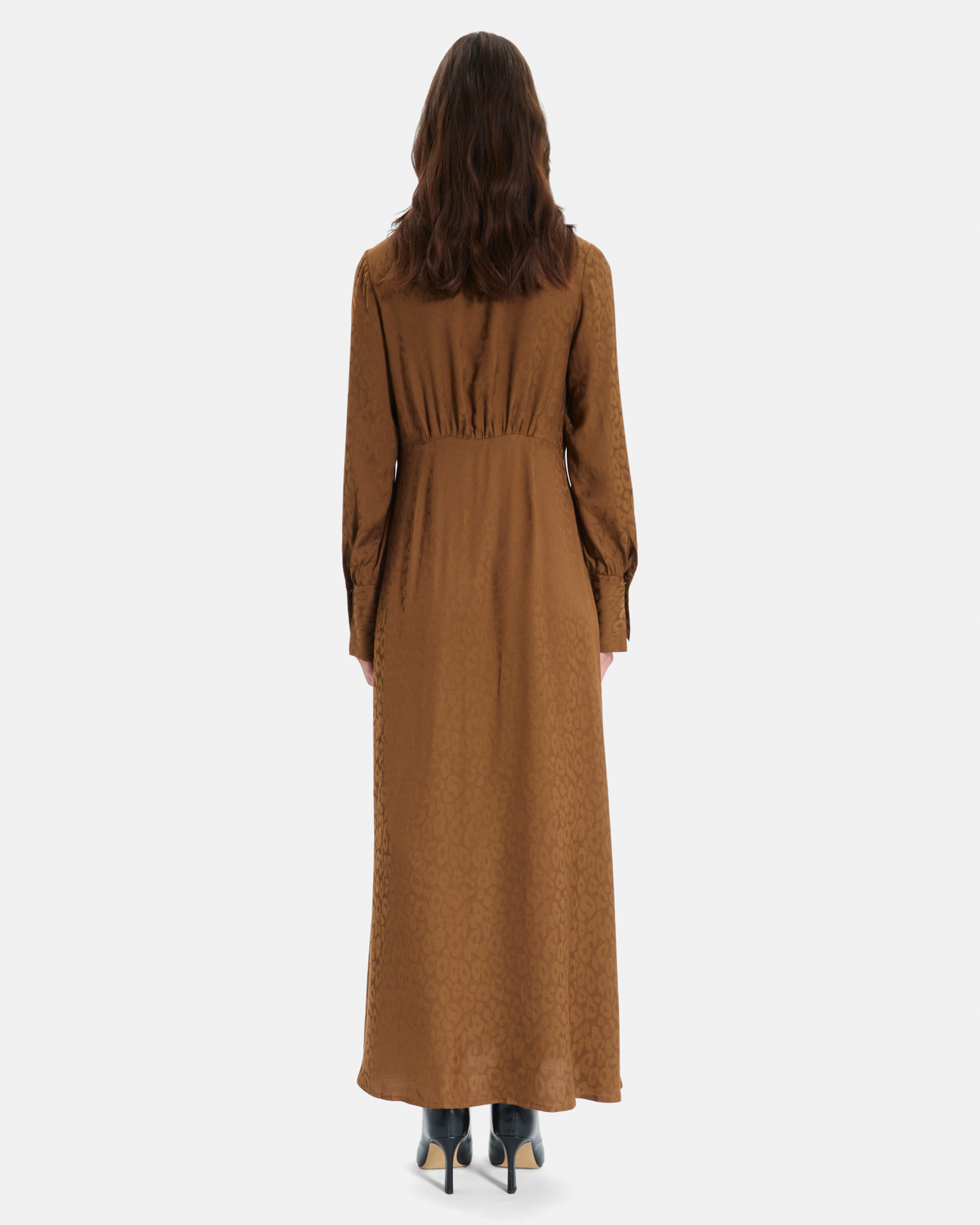 Robe Ruiz Robe midi tabac &agrave; manches longues et col V ZAPA
