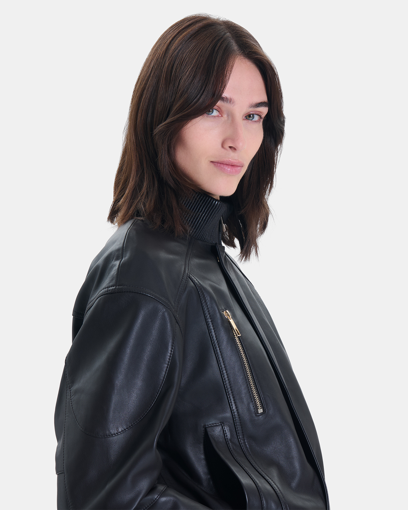 Veste Bryan Blouson court zipp&eacute; chocolat &agrave; col montant ZAPA