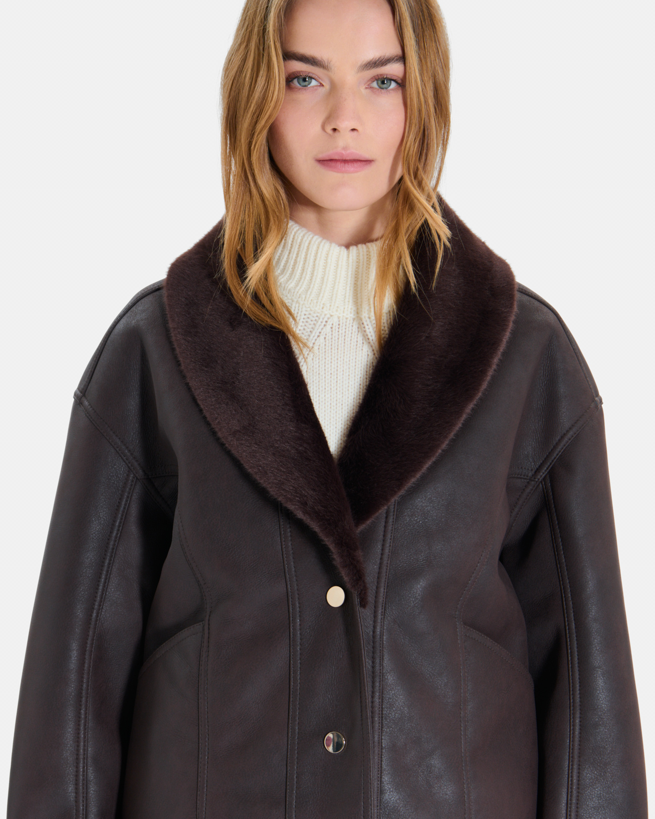 Veste Brice Blouson court chocolat &agrave; col ch&acirc;le ZAPA