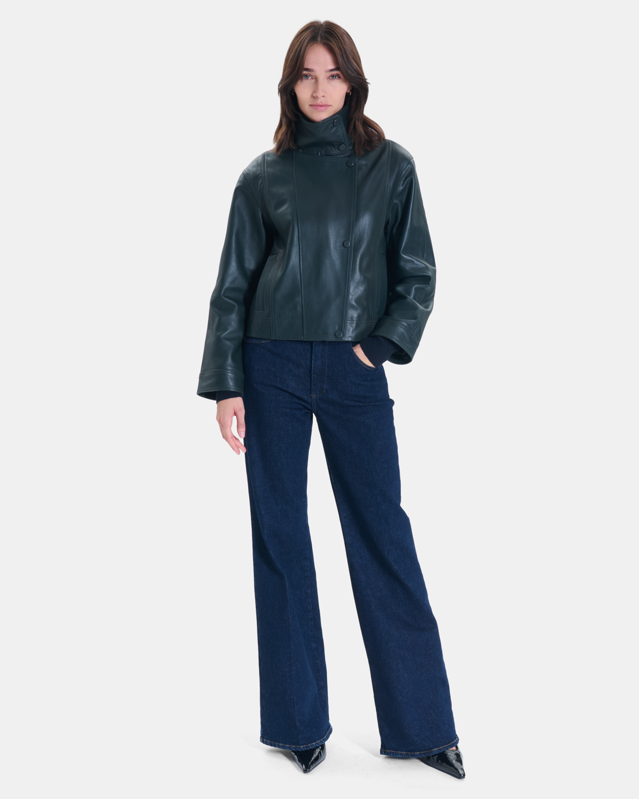 Veste Moana Manteau court en cuir vert ZAPA