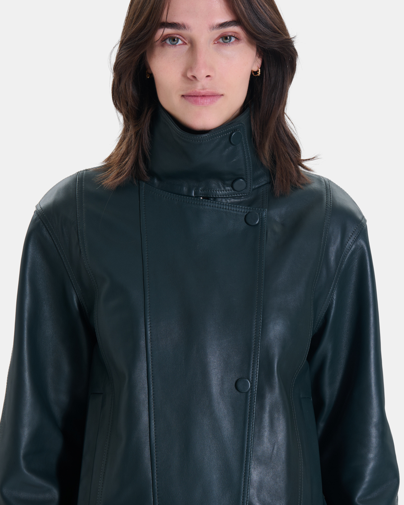 Veste Moana Manteau court en cuir vert ZAPA