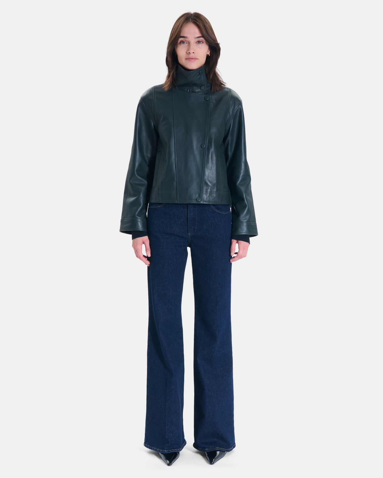 Veste Moana Manteau court en cuir vert ZAPA