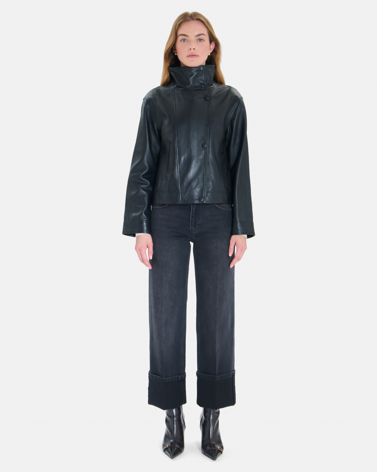 Veste Moana Manteau court en cuir noir ZAPA