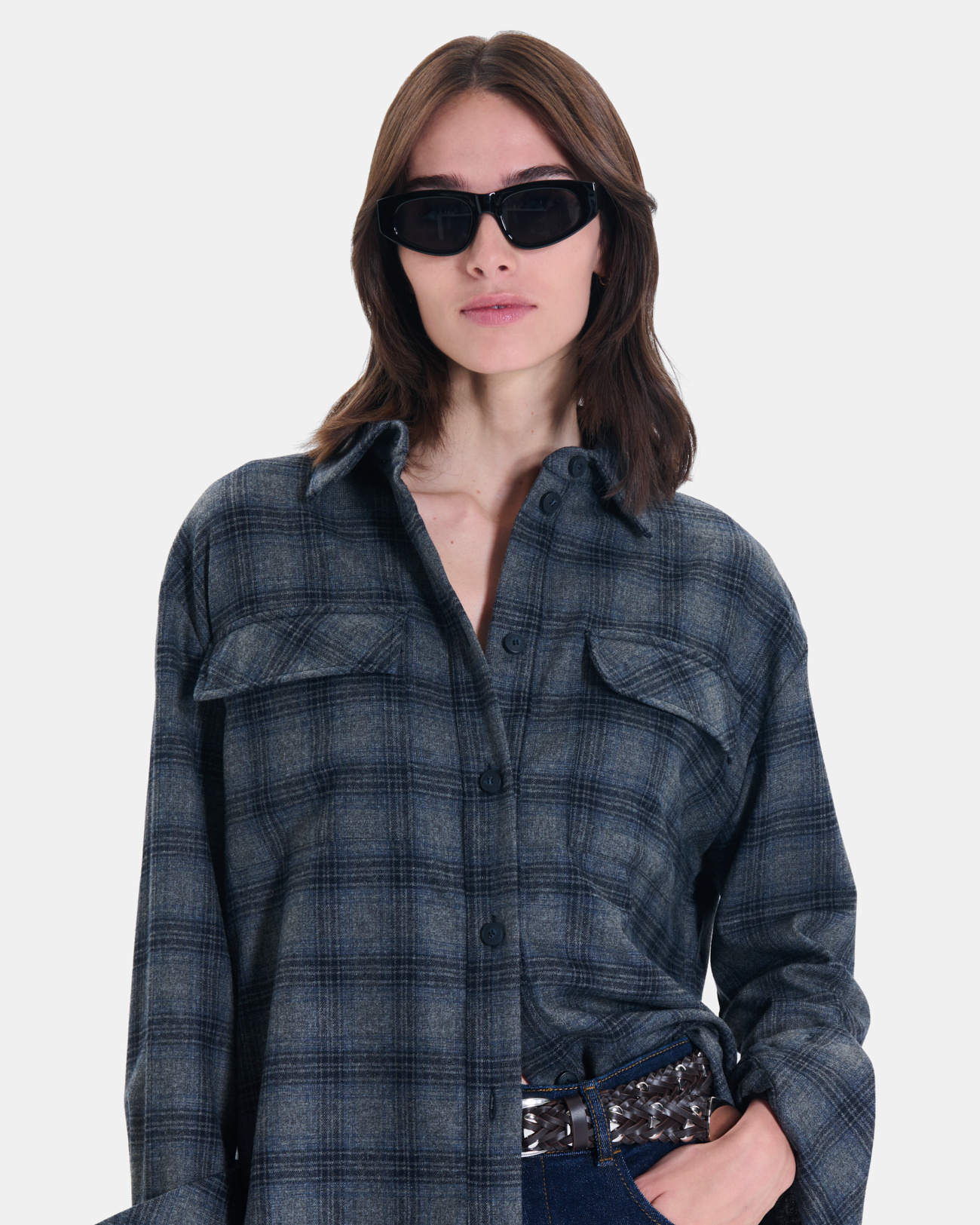 Veste Vasya Veste chemise &agrave; carreaux gris ZAPA