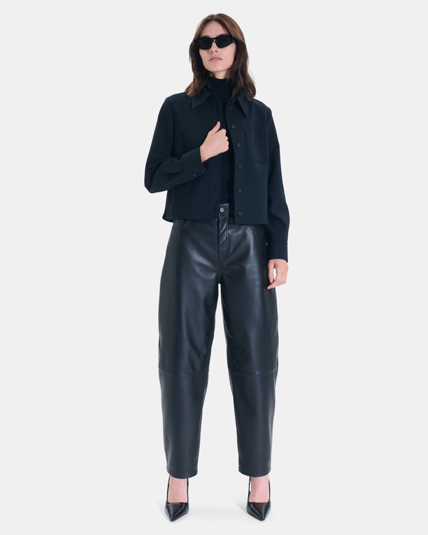 Pantalon Pia Pantalon droit en cuir noir ZAPA
