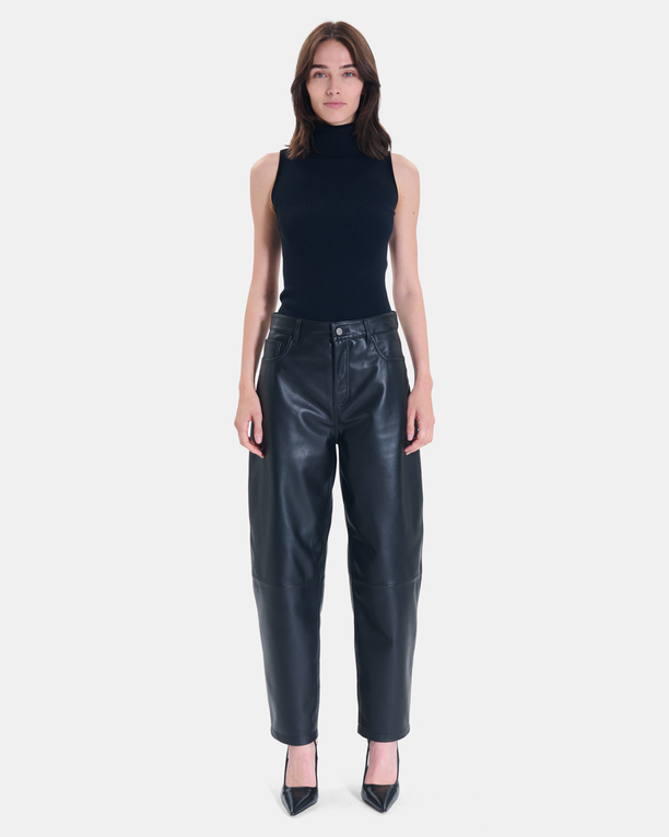 Pantalon Pia Pantalon droit en cuir noir ZAPA