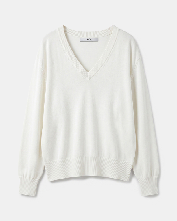 Pull Pelu Pull crème col en V en maille fine ZAPA