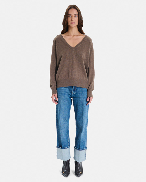 Pull Pelu Pull noisette col en V en maille fine ZAPA