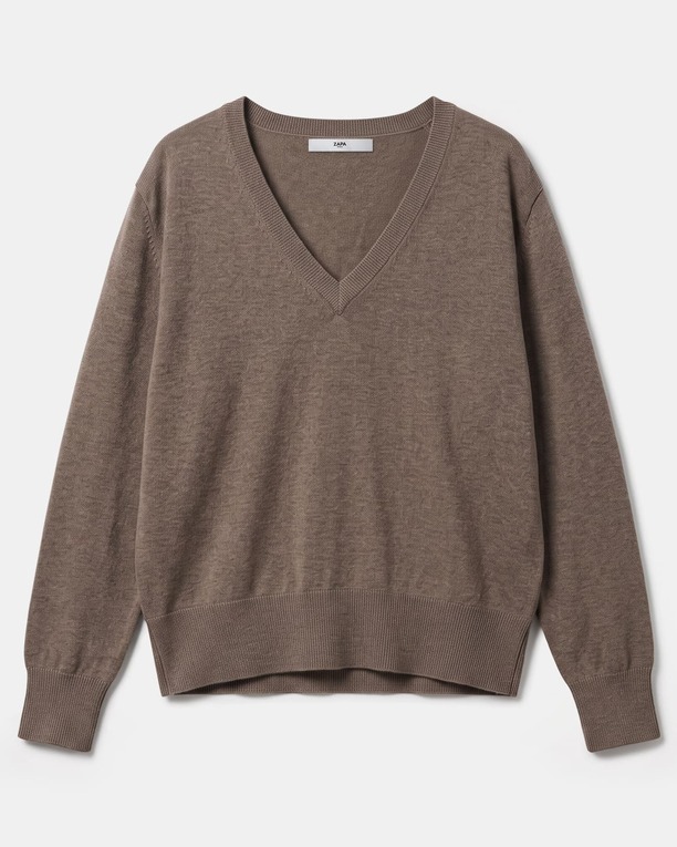 Pull Pelu Pull noisette col en V en maille fine ZAPA