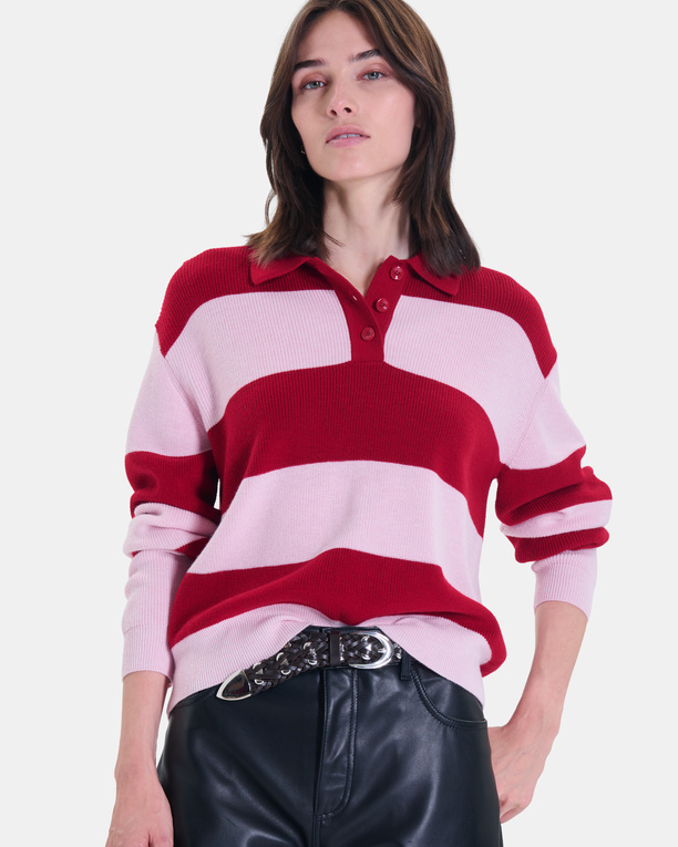 Pull Petty Pull court rayé rouge et rose ZAPA
