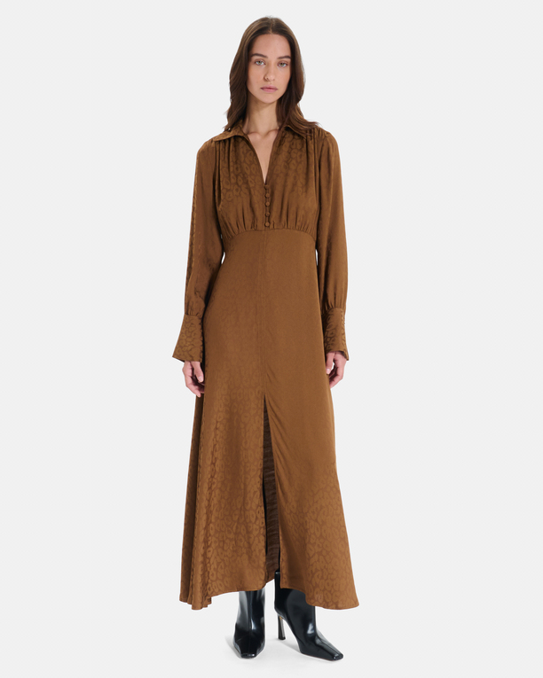 Robe Ruiz Robe midi tabac à manches longues et col V ZAPA