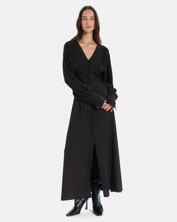 Robe Rikka Robe longue chocolat boutonnée à manches ballon ZAPA