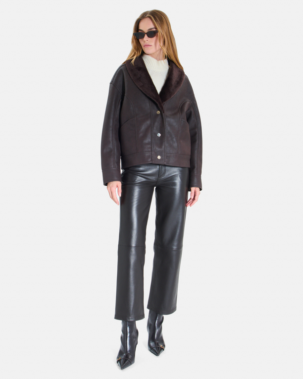 Veste Brice Blouson court chocolat à col châle ZAPA