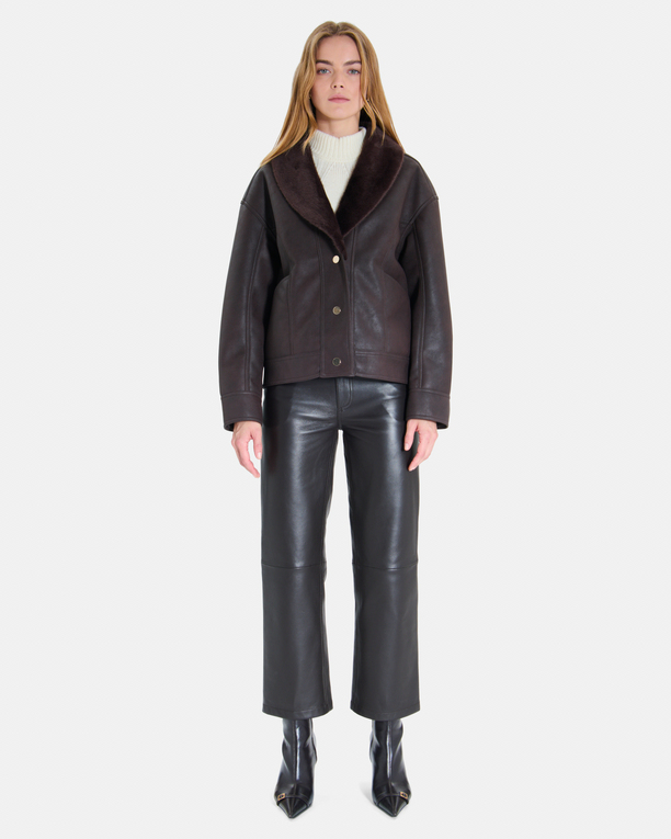 Veste Brice Blouson court chocolat à col châle ZAPA