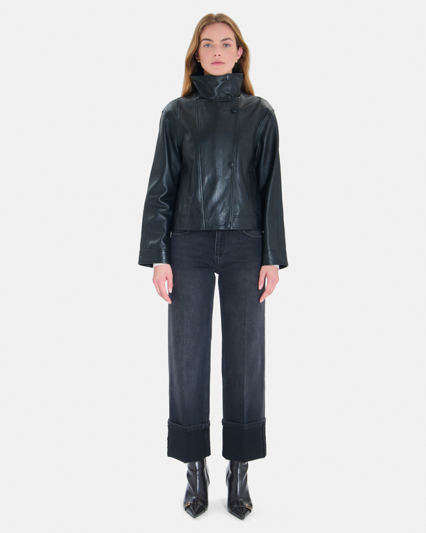 Veste Moana Manteau court en cuir noir ZAPA
