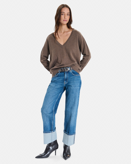 Pull pelu pull noisette col en v en maille fine zapa