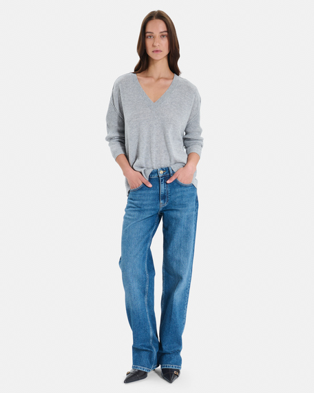 Pull pila pull col v en cachemire gris zapa
