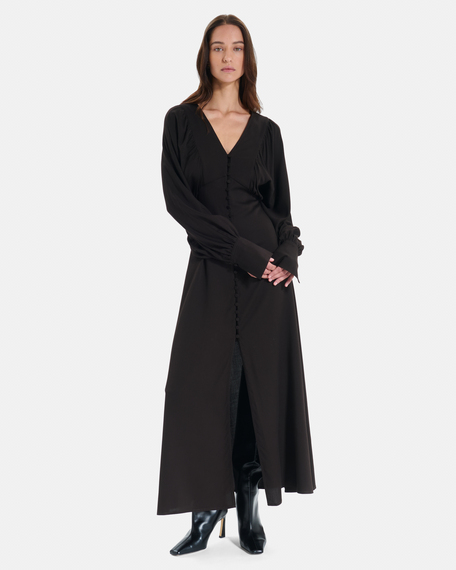 Robe rikka robe longue chocolat boutonn&eacute;e &agrave; manches ballon zapa
