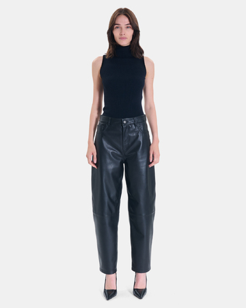 Pantalon Pia Pantalon droit en cuir noir ZAPA
