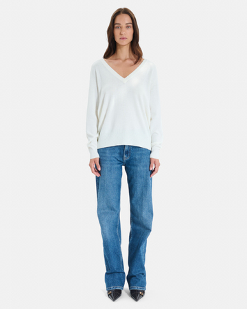 Pull Pelu Pull crème col en V en maille fine ZAPA
