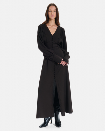 Robe Rikka Robe longue chocolat boutonnée à manches ballon ZAPA