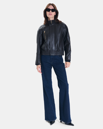Veste Bryan Blouson court zippé chocolat à col montant ZAPA