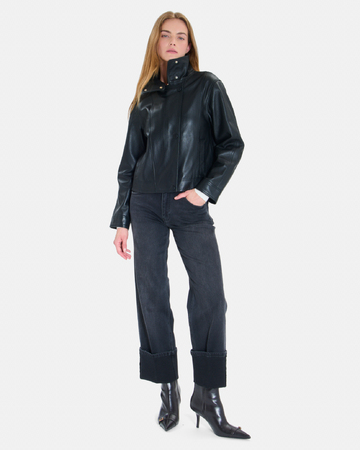 Veste Moana Manteau court en cuir noir ZAPA
